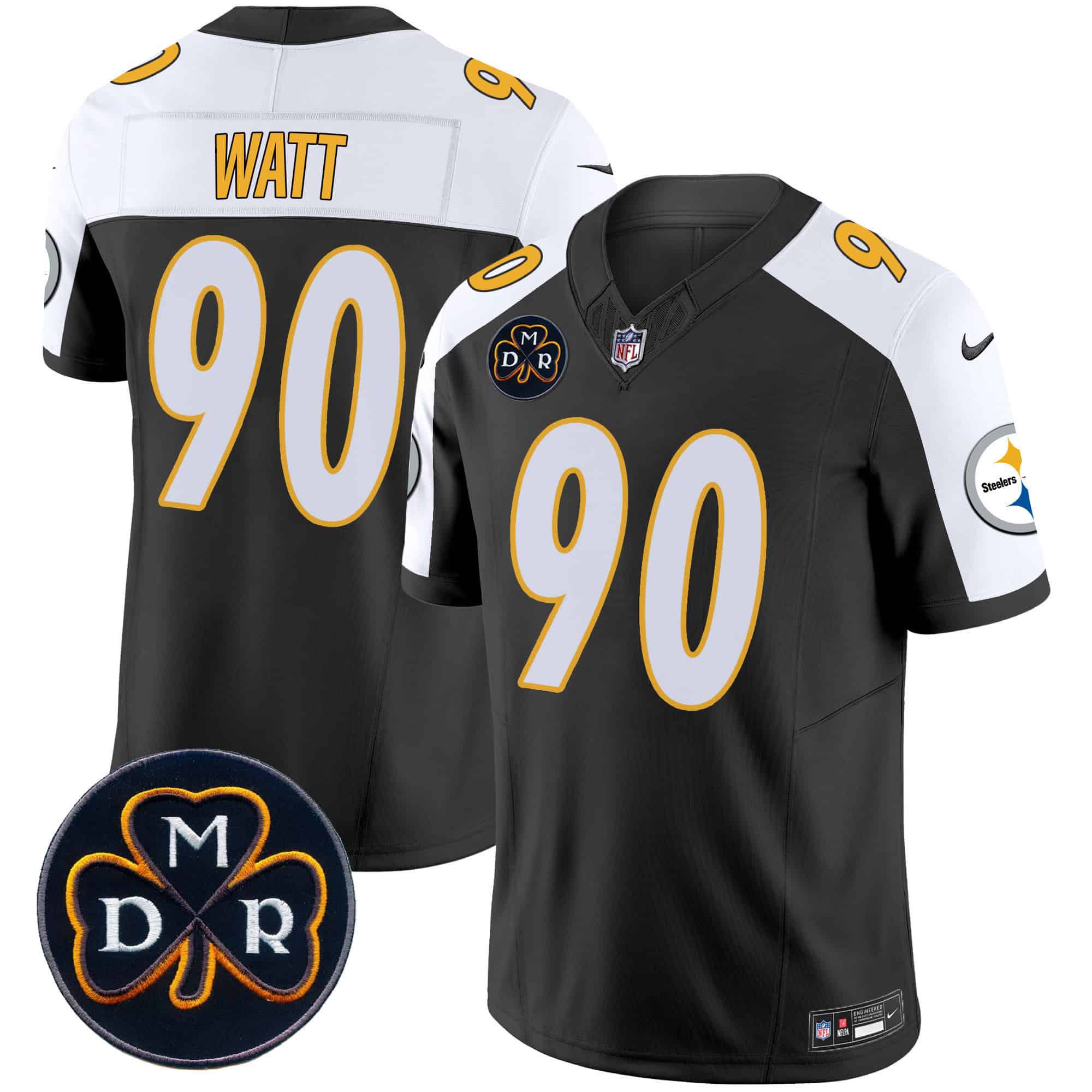 Men Pittsburgh Steelers #90 Watt Black 2024 Nike DMR Patch Vapor Limited NFL Jersey